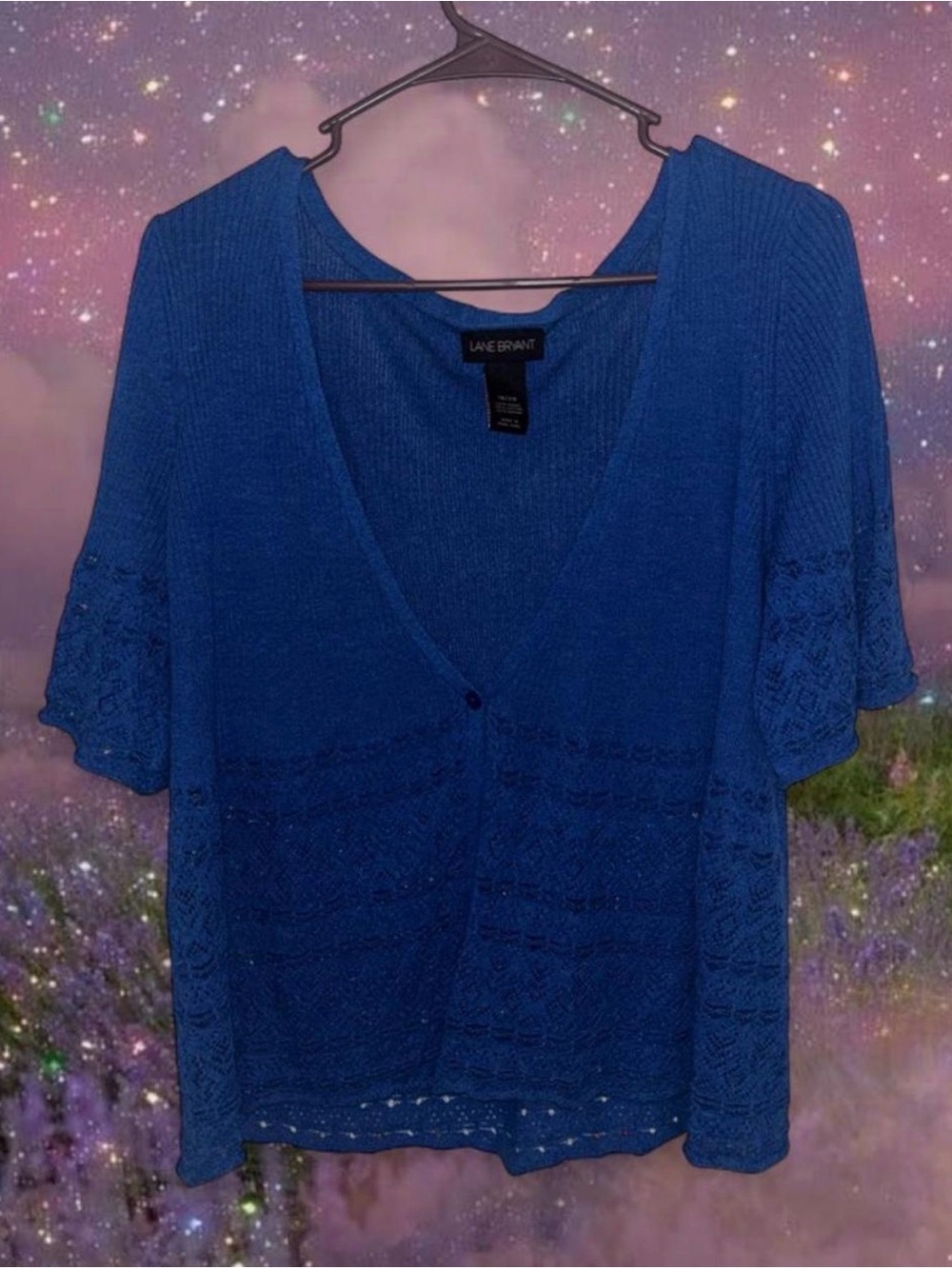 Lane Bryant Cobalt Blue Open-Front Crochet Short-Sleeve Cardigan